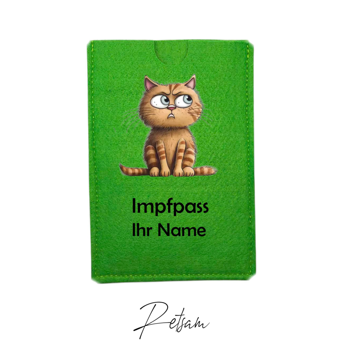 Impfpass-Hülle Filz Katze Grün / Ihr Name
