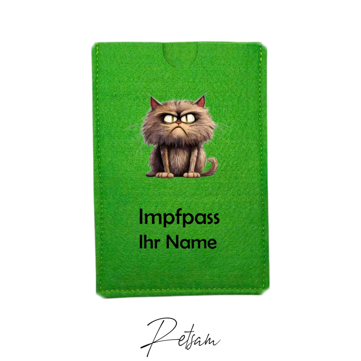 Impfpass-Hülle Filz Katze Grün / Ihr Name