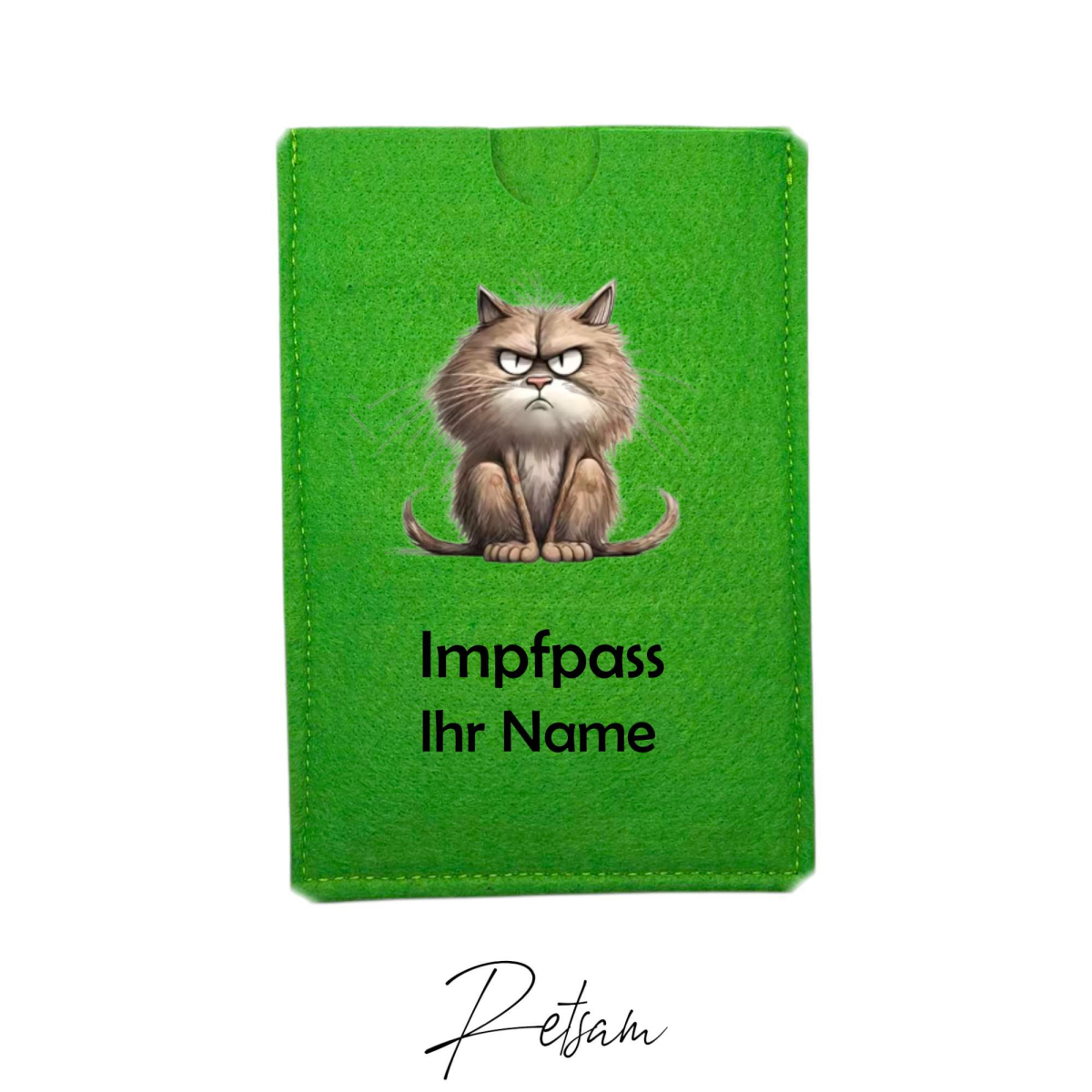 Impfpass-Hülle Filz Katze Grün / Ihr Name