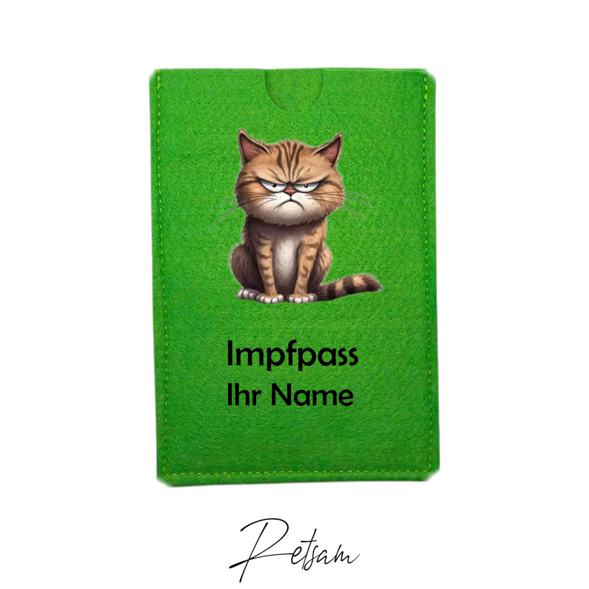Impfpass-Hülle Filz Katze Grün / Ihr Name