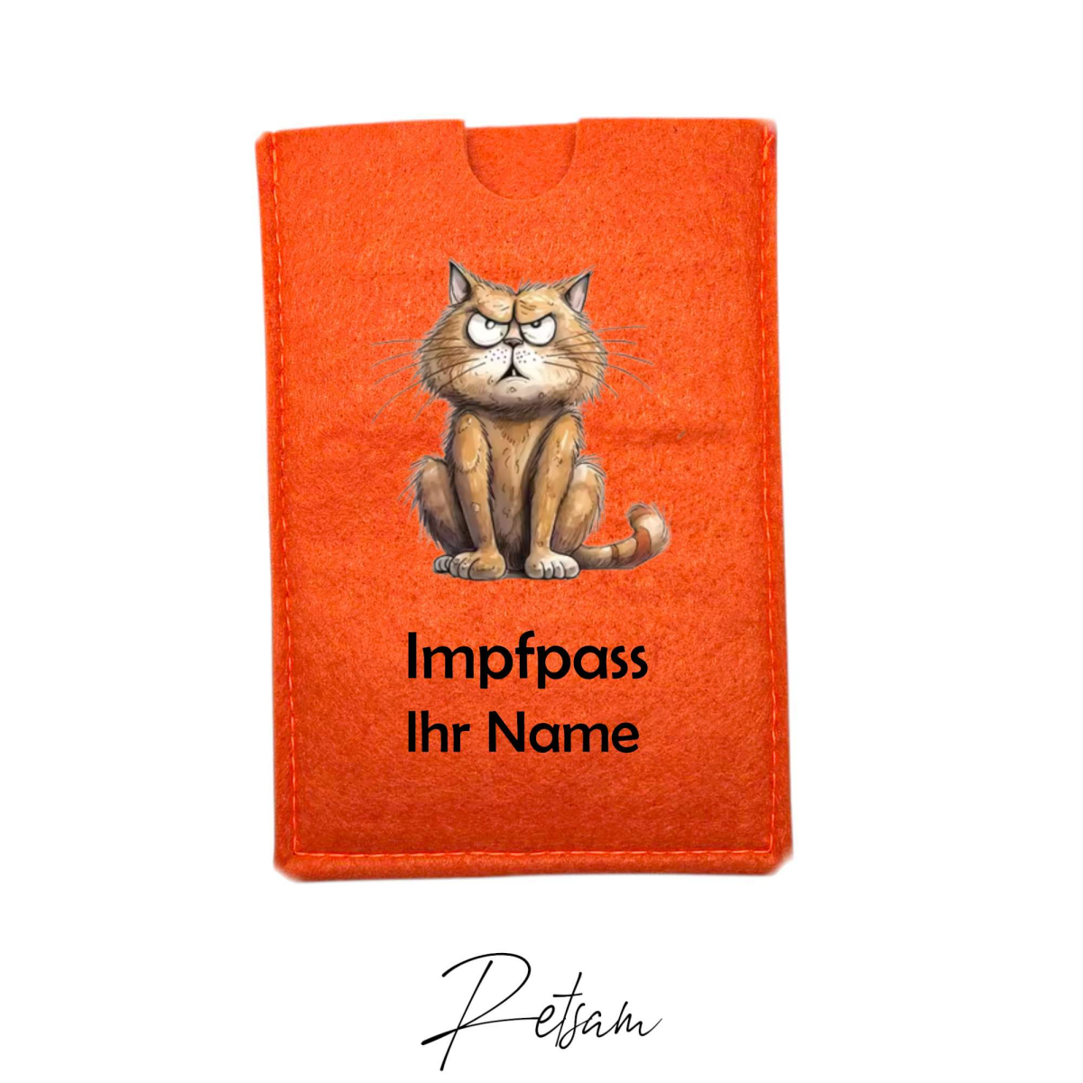 Impfpass-Hülle Filz Katze Orange / Ihr Name