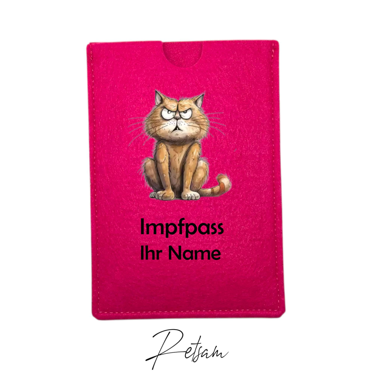 Impfpass-Hülle Filz Katze Pink / Ihr Name