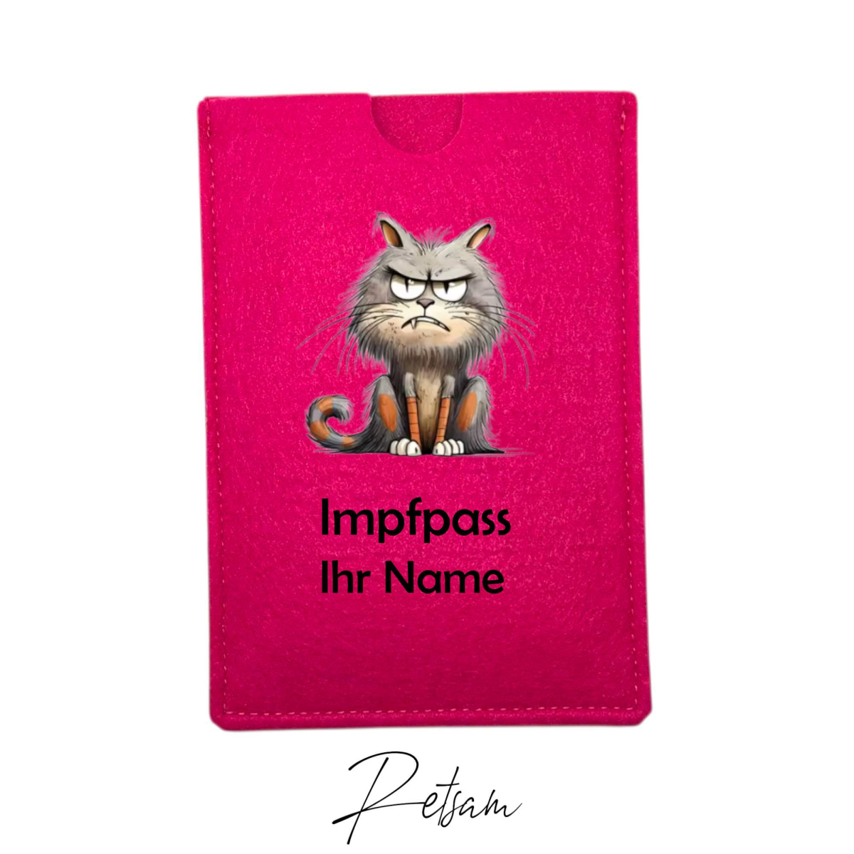 Impfpass-Hülle Filz Katze Pink / Ihr Name
