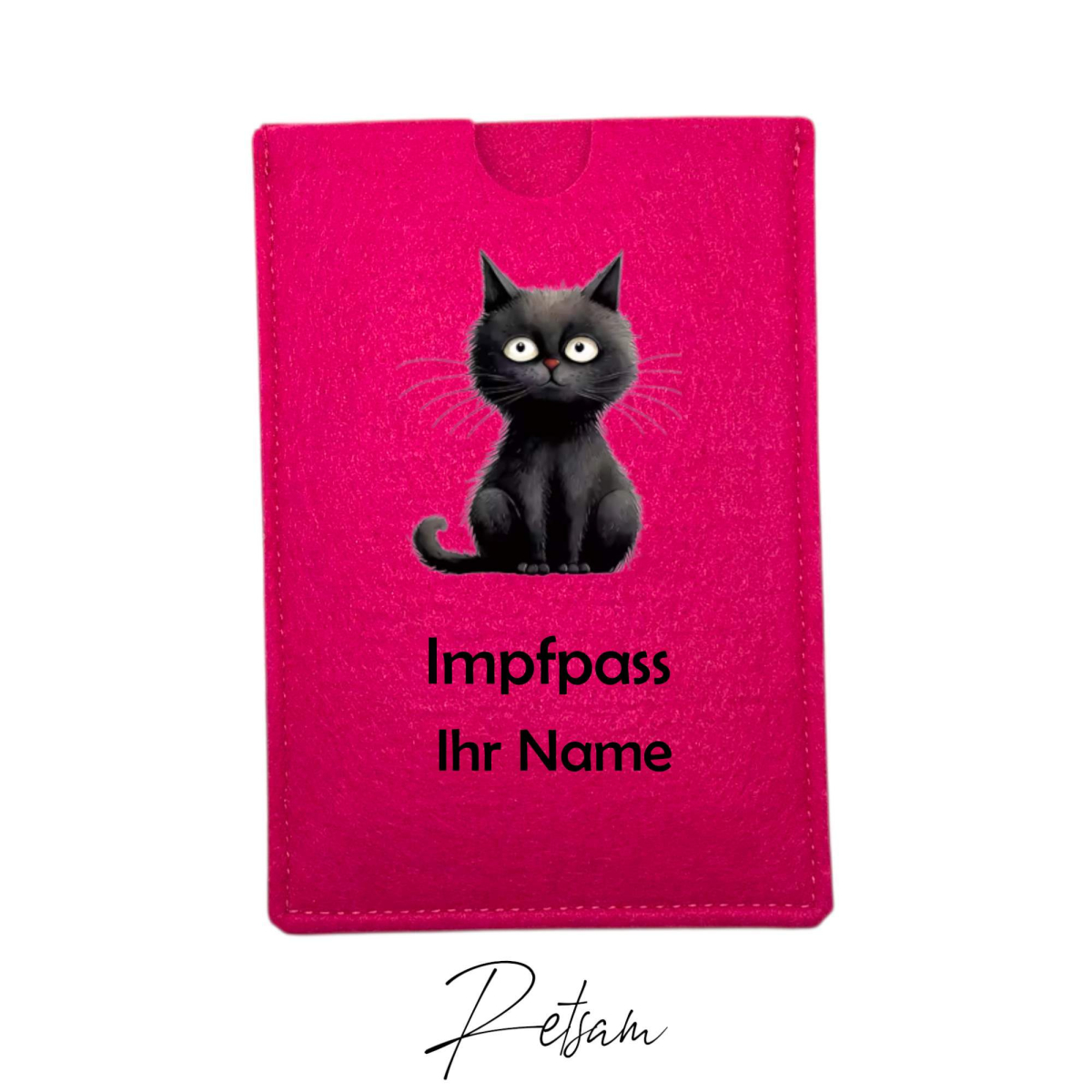 Impfpass-Hülle Filz Katze Pink / Ihr Name