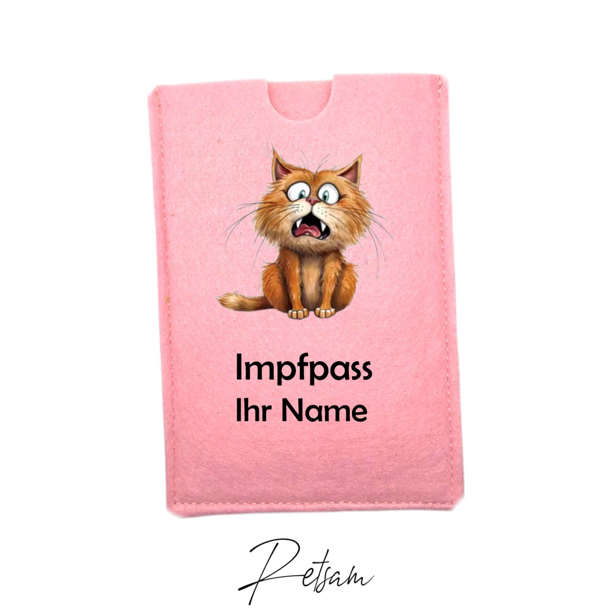 Impfpass-Hülle Filz Katze Rosa / Ihr Name