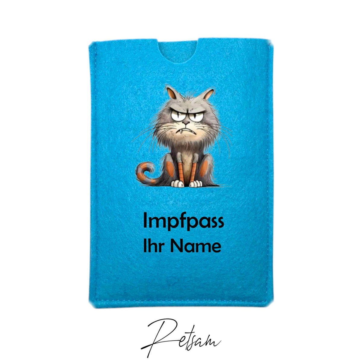 Impfpass-Hülle Filz Katze Türkis / Ihr Name