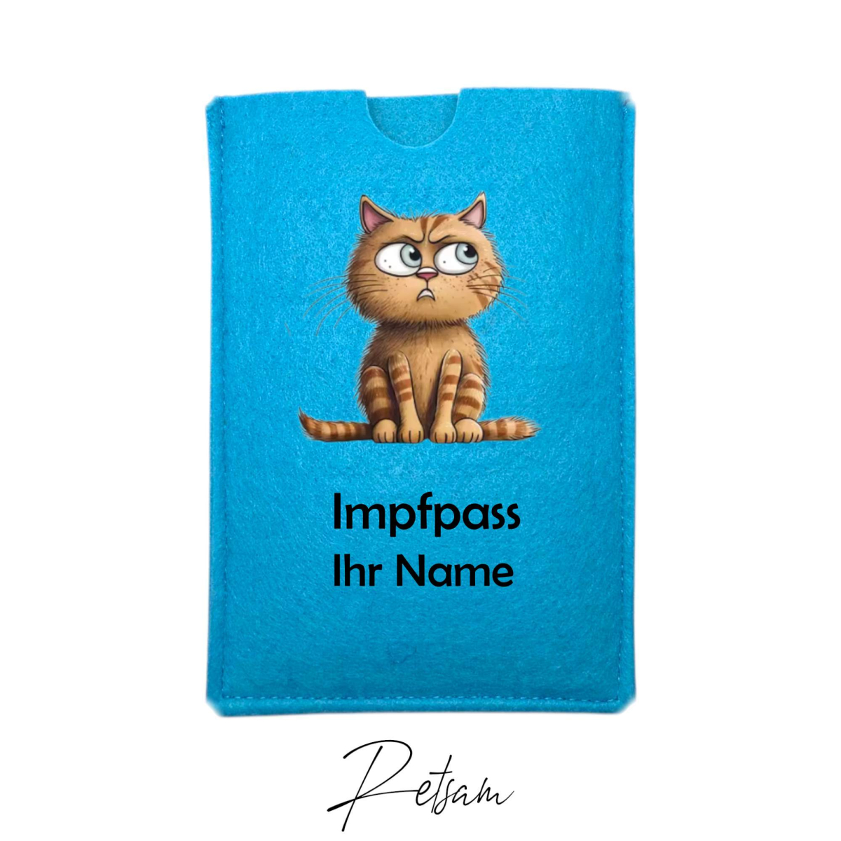 Impfpass-Hülle Filz Katze Türkis / Ihr Name