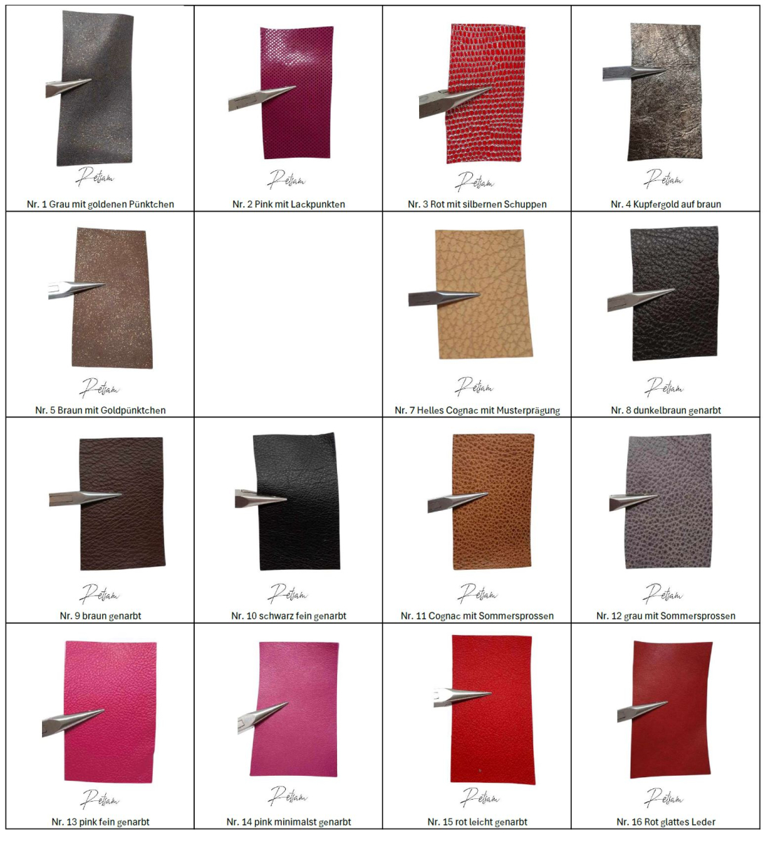 Musterstück Leder fürs Unterlegen von Halsbändern Part 1 (No 1-16)