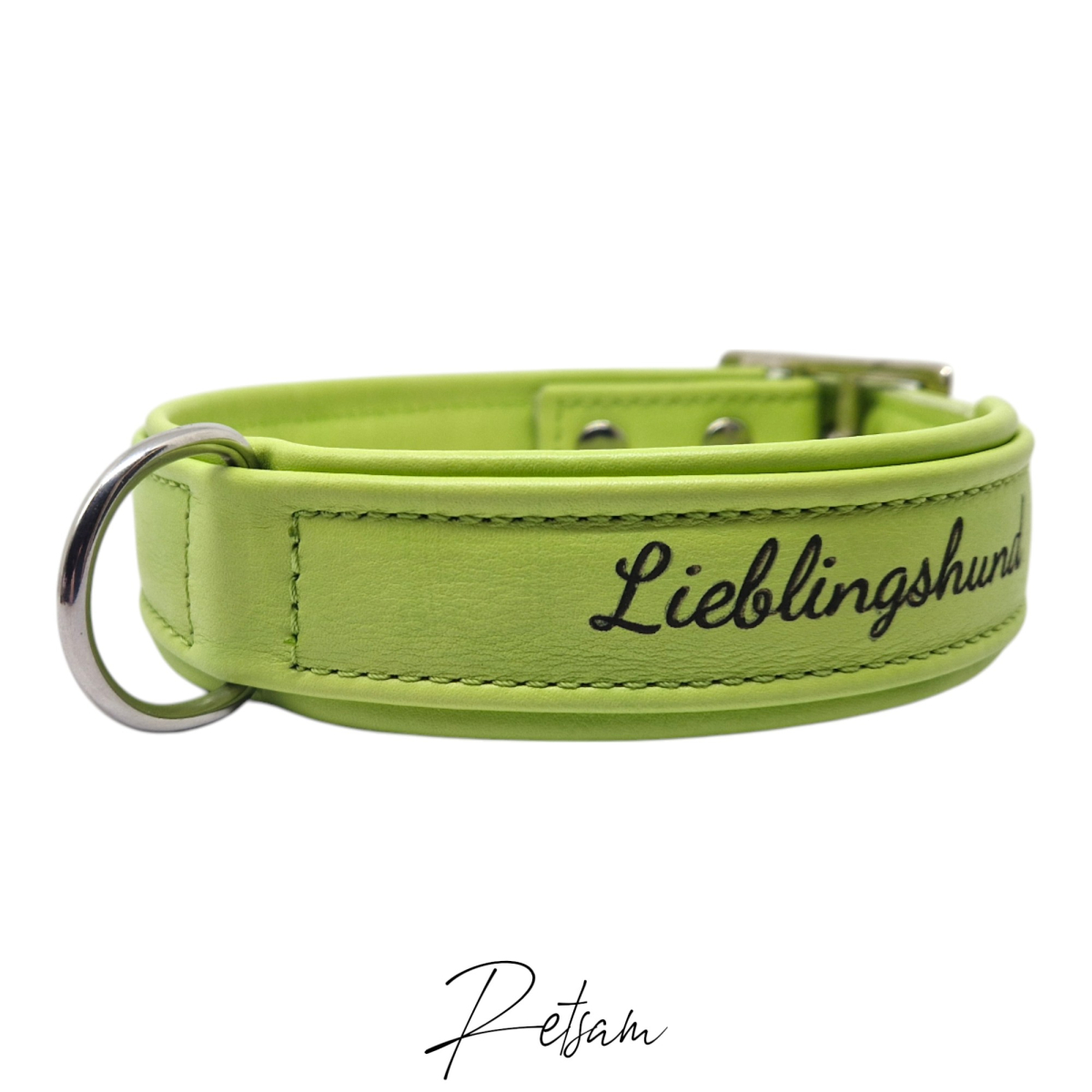 Lederhalsband 'Rosi'  beschriftet Wunschtext - lindgrün