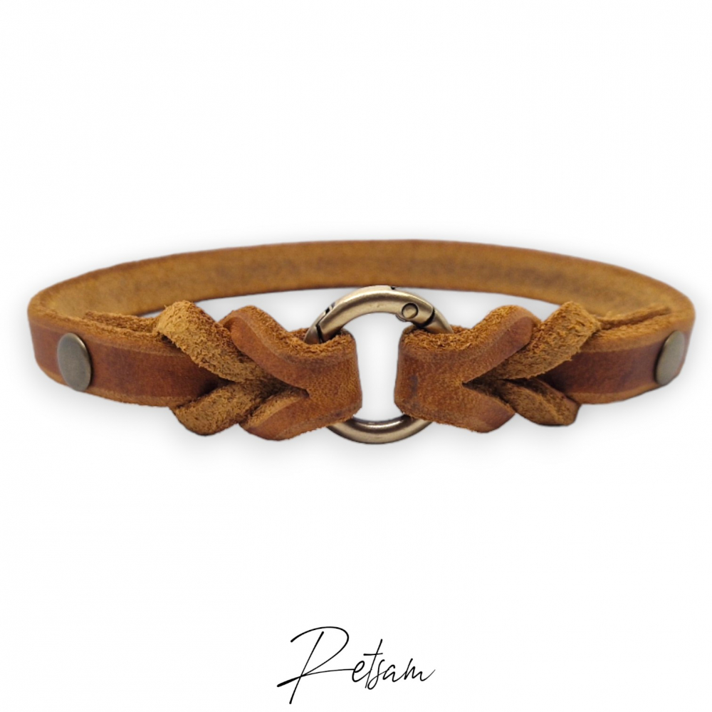 Klickring Marken-Band Fettleder Antikmessing