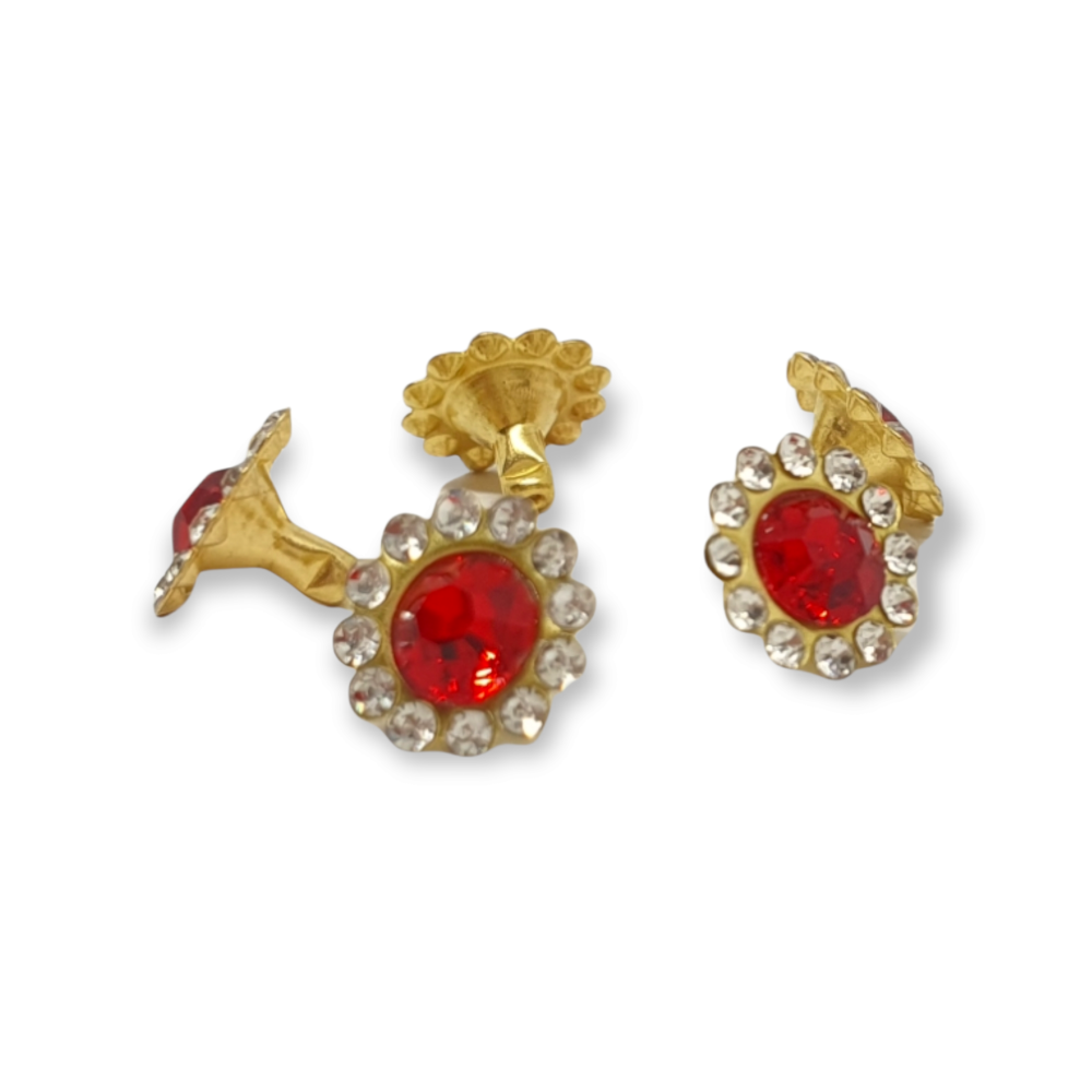 Blumen-Strassnieten Rot goldene Fassung 11mm (57)