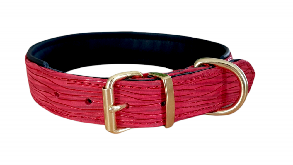 Lederhalsband "red Lines", Messingbeschlag