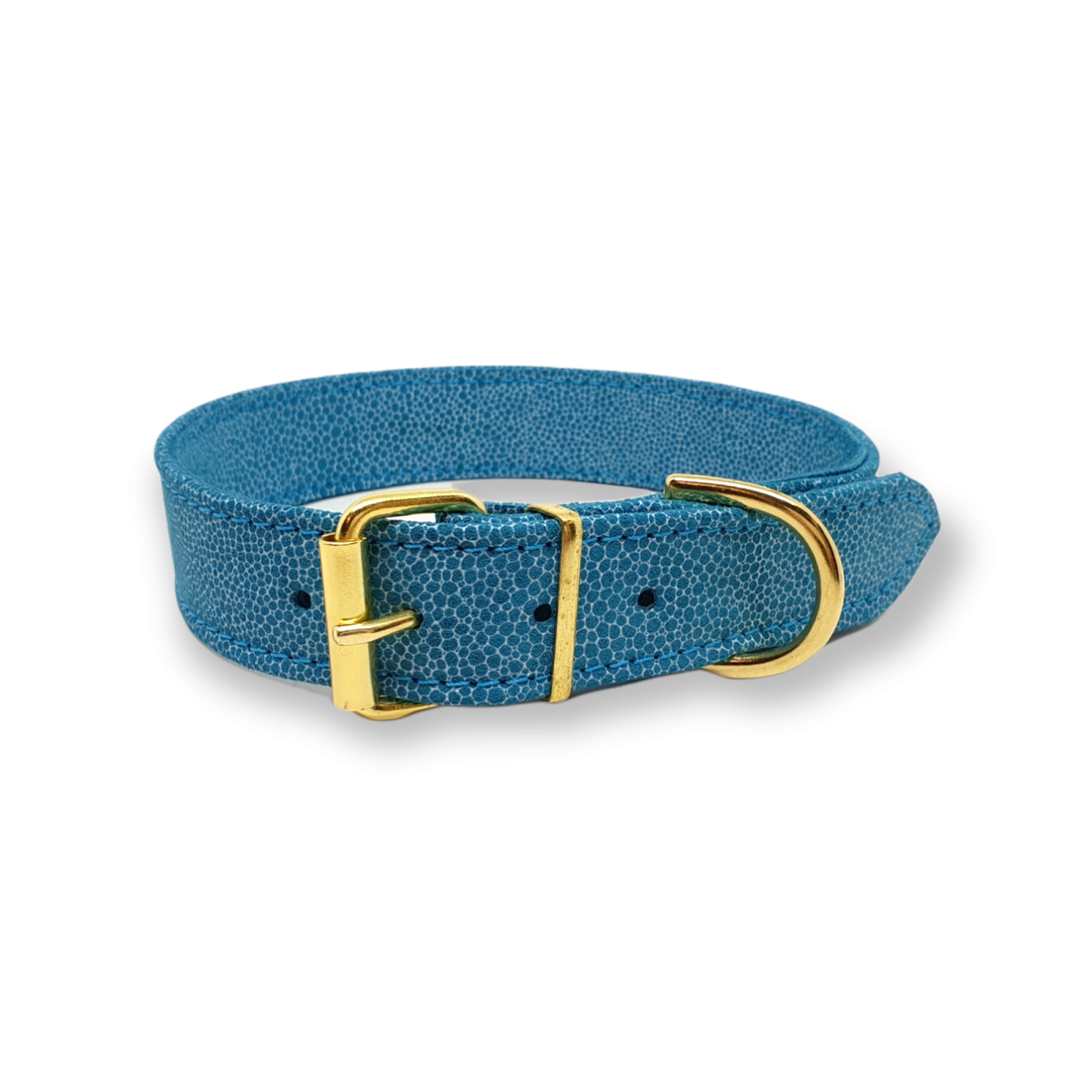 Lederhalsband blue Bubbles, Messingbeschlag