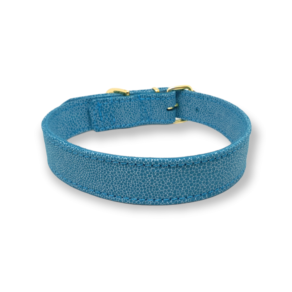 Lederhalsband blue Bubbles, Messingbeschlag