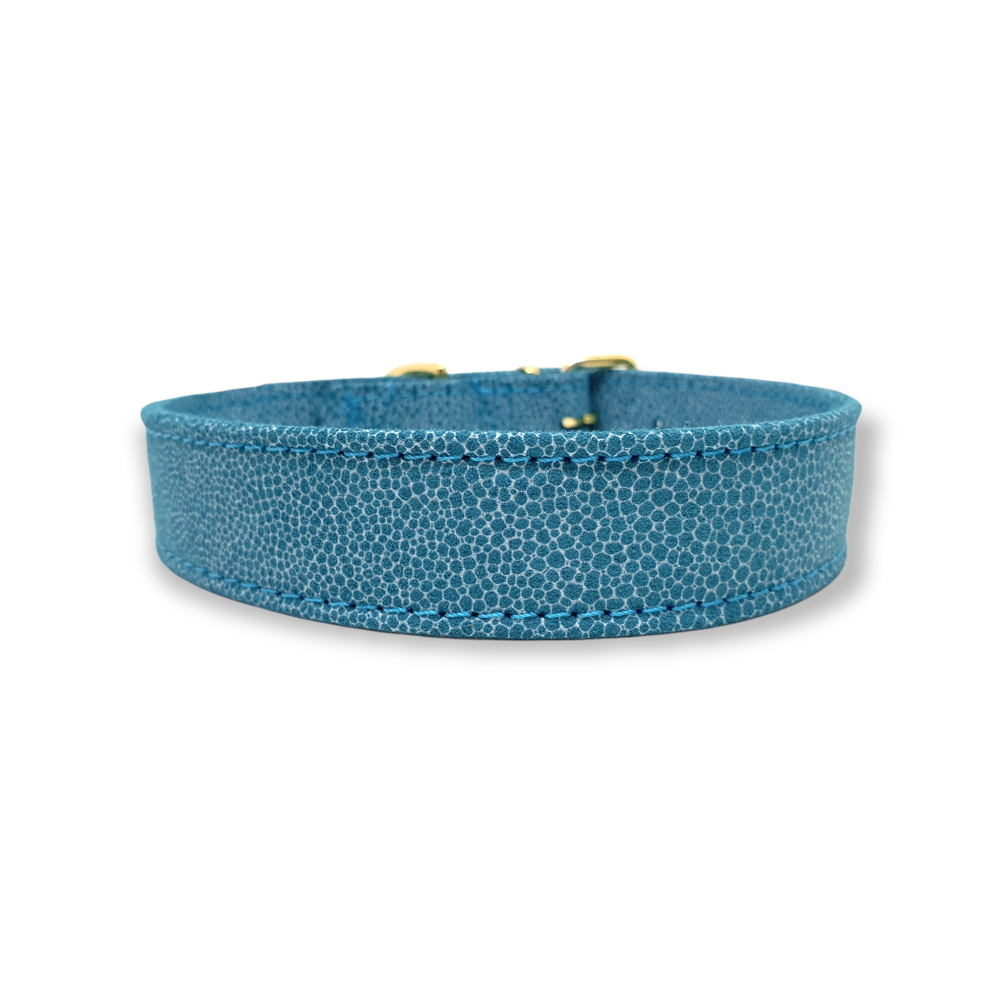 Lederhalsband blue Bubbles, Messingbeschlag