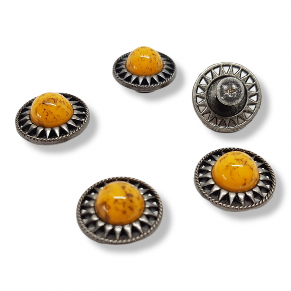 Concho ca.18mm "Filigran" Altsilber mit orangegelben Stein (31)