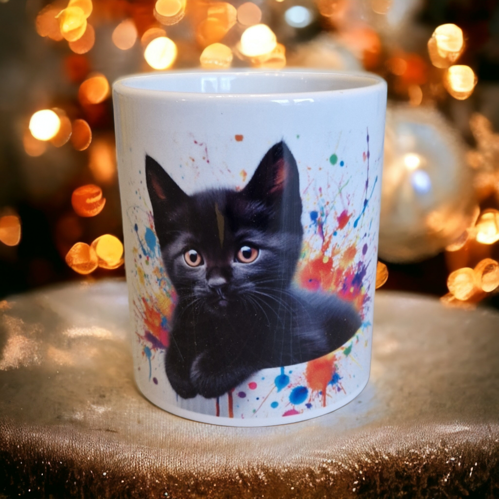 Kaffeetasse Motiv 16 schwarzes Kätzchen