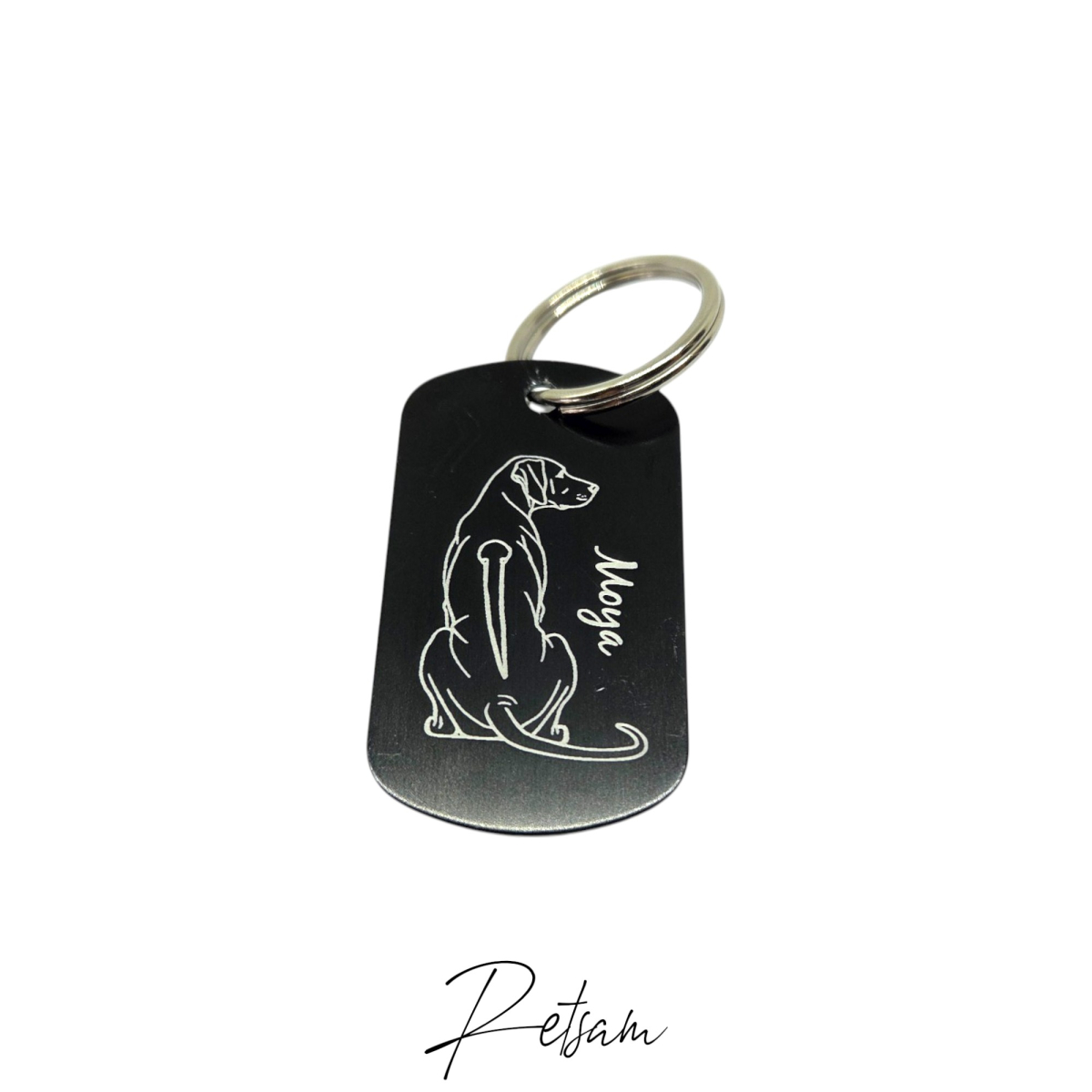 Hundeanhänger schwarz oval Aluminium personalisiert beidseitig