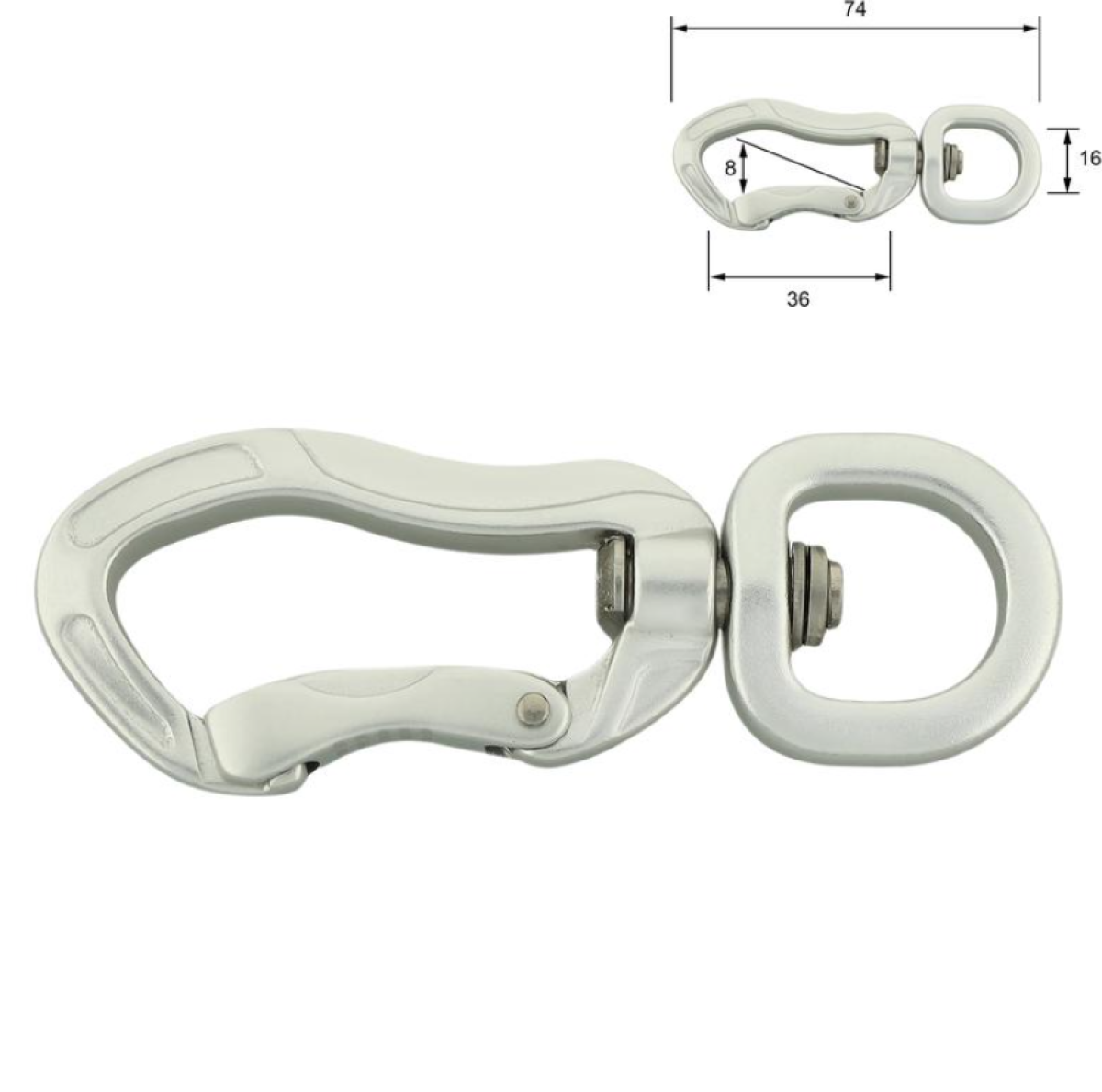 Sicherheitskarabiner aus Aluminium 74 mm