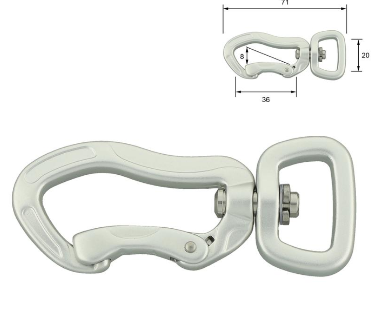 Sicherheitskarabiner aus Aluminium 71 mm eckige Öse