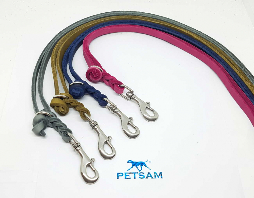 Fettlederleine Verlängerungsleine 2in1 Regenbogen Beschlag 2,30m Karabiner
