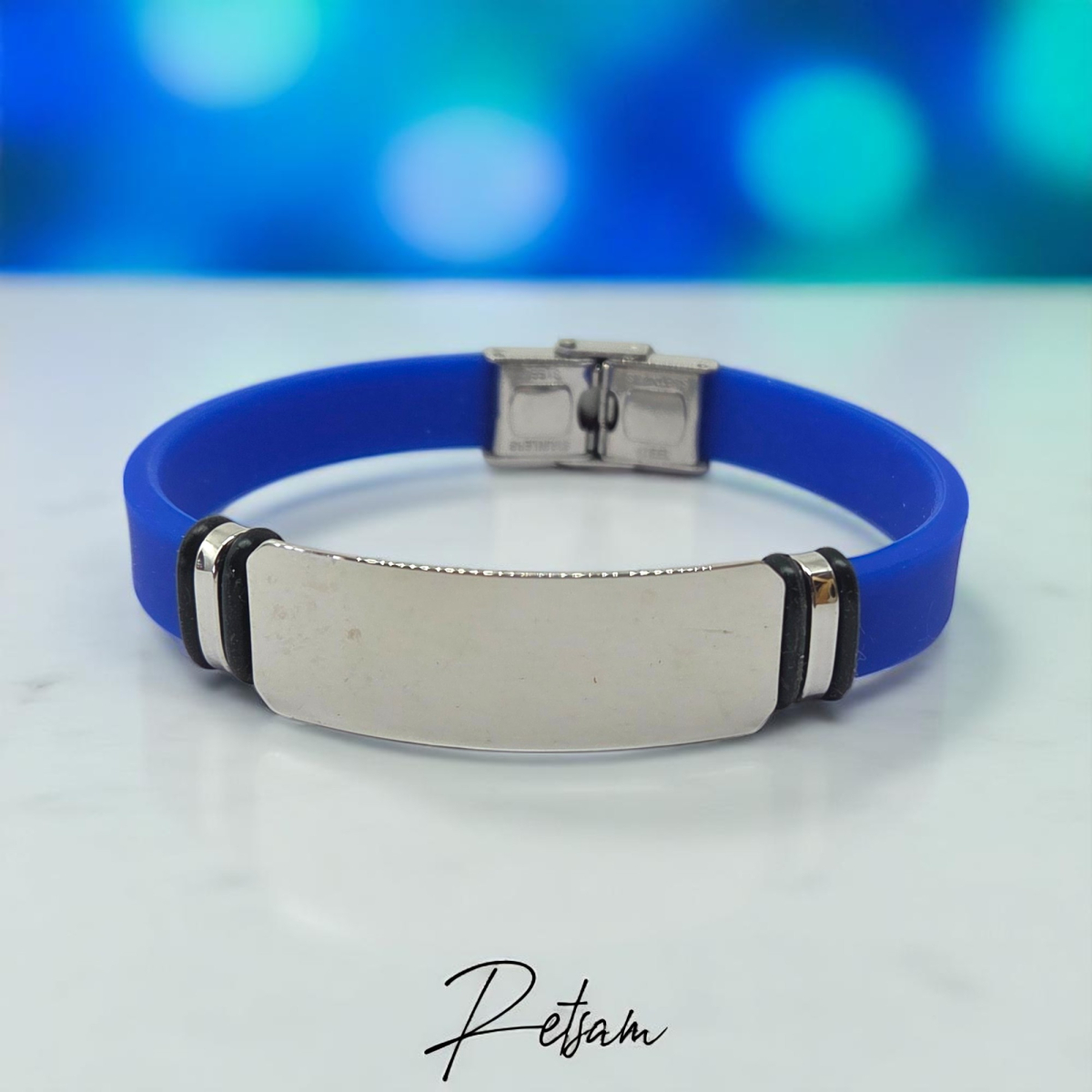 Notfall-Armband "Wunschtext" Edelstahl silber / blau