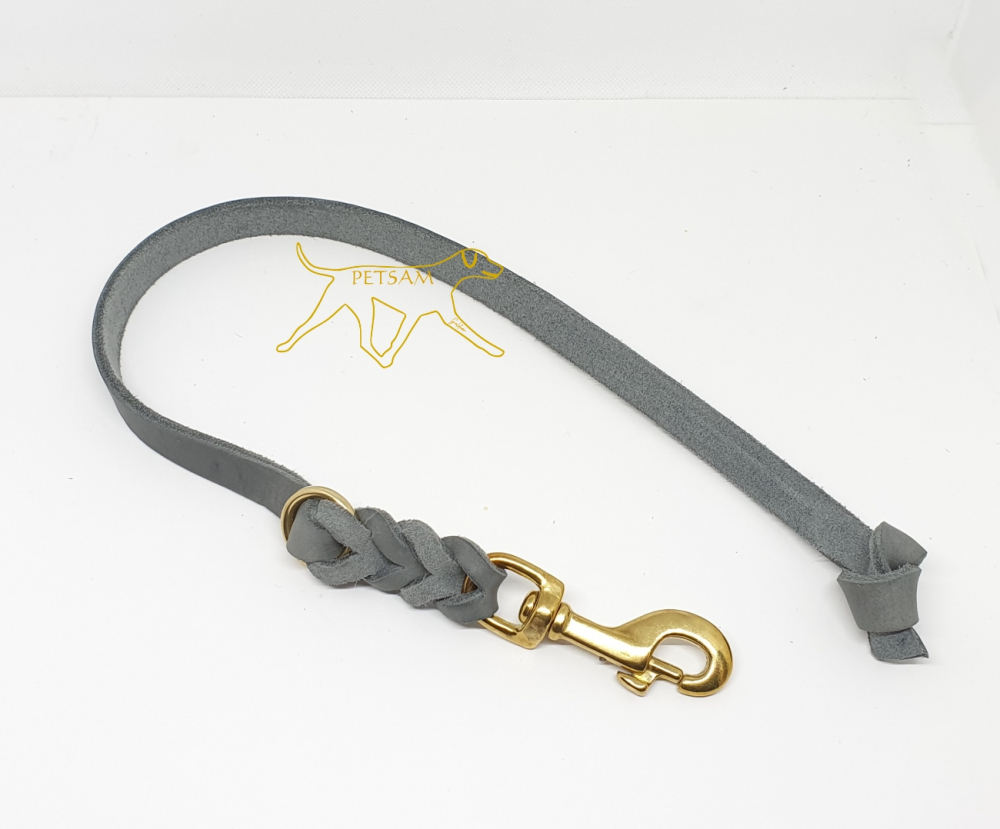 Fettlederleine Kurzführer Silber Karabiner