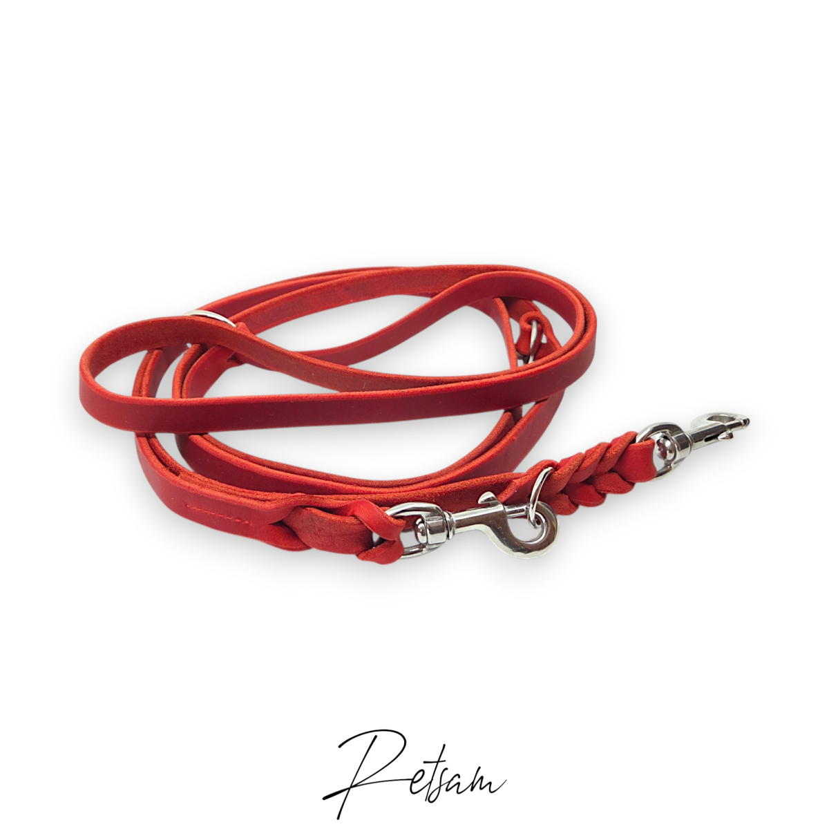 3fach verstellbare Fettlederleine, Edelstahl Karabiner