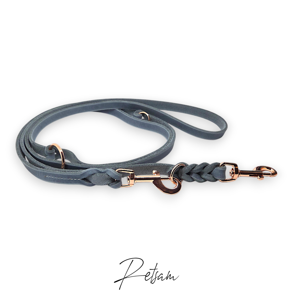 3fach verstellbare Fettlederleine, Rosegold Karabiner