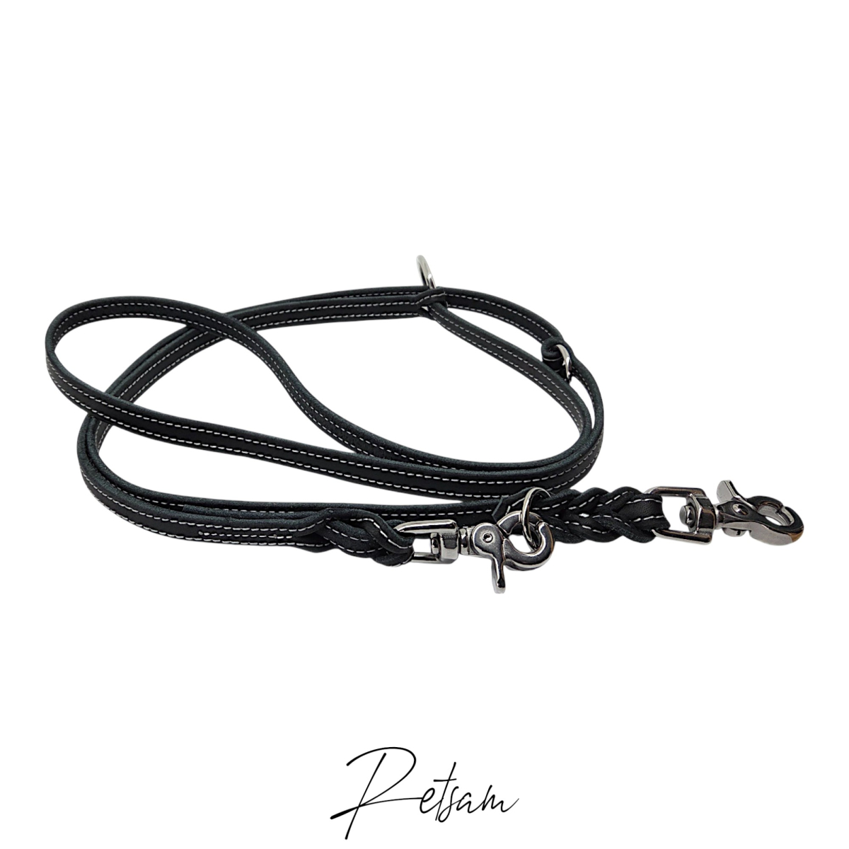 Fettlederleine *genäht* 3fach verstellbar Edelstahl SCHERENkarabiner *Wunschfarbe*