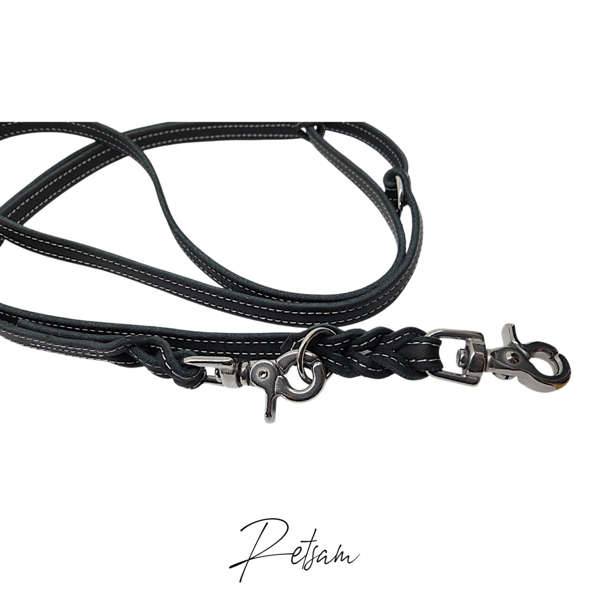 Fettlederleine *genäht* 3fach verstellbar Edelstahl SCHERENkarabiner *Wunschfarbe*