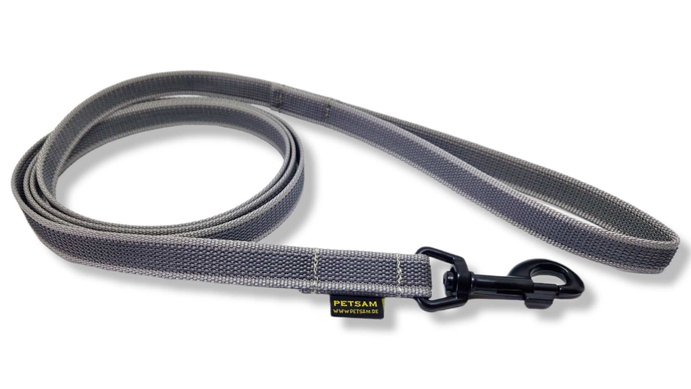 Gummierte Sportleine 2m GENÄHT Schwarzer Karabiner MIT Handschlaufe