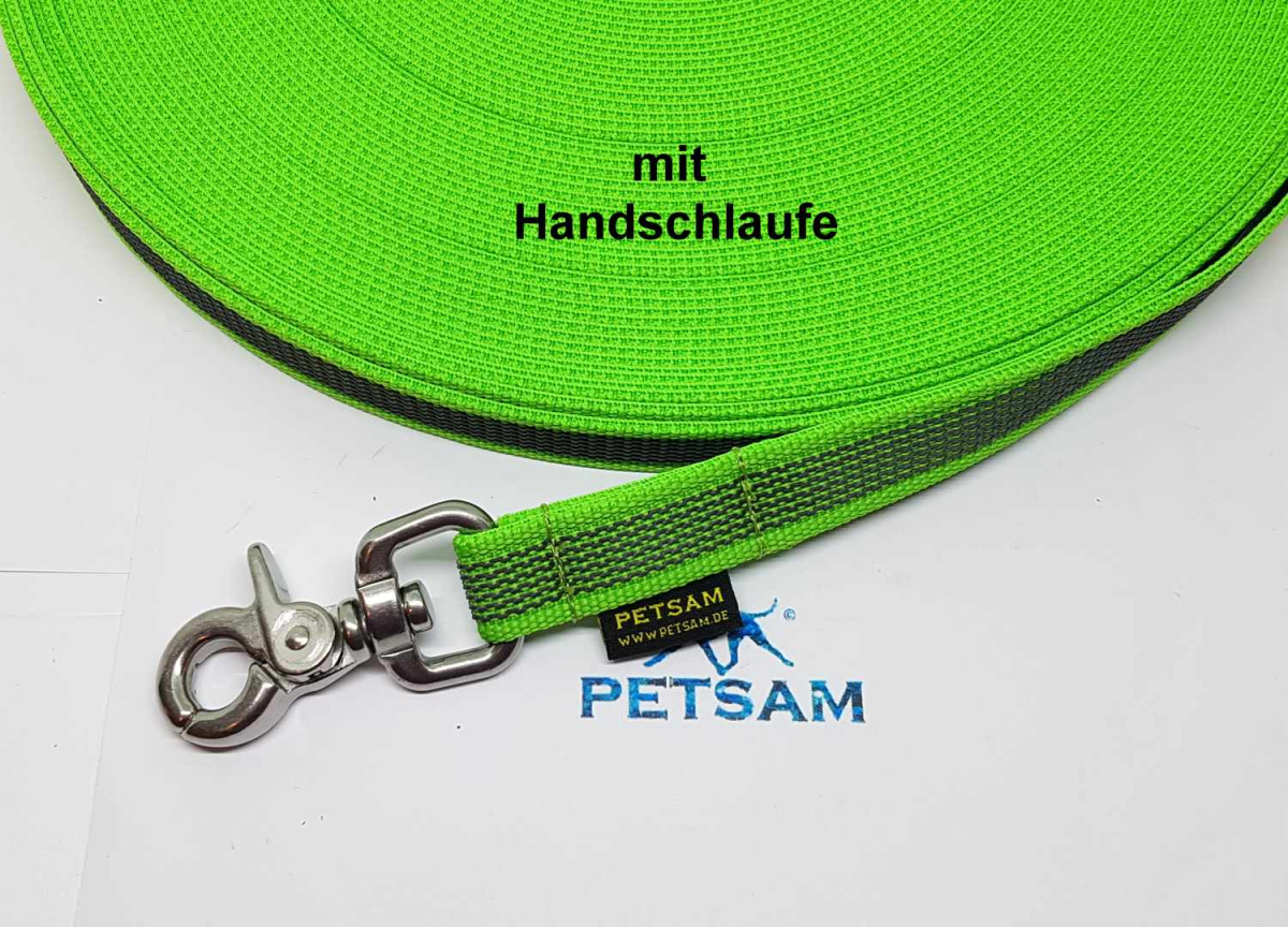 Gummierte Sportleine 8m GENÄHT Edelstahl Scherenhaken MIT Handschlaufe