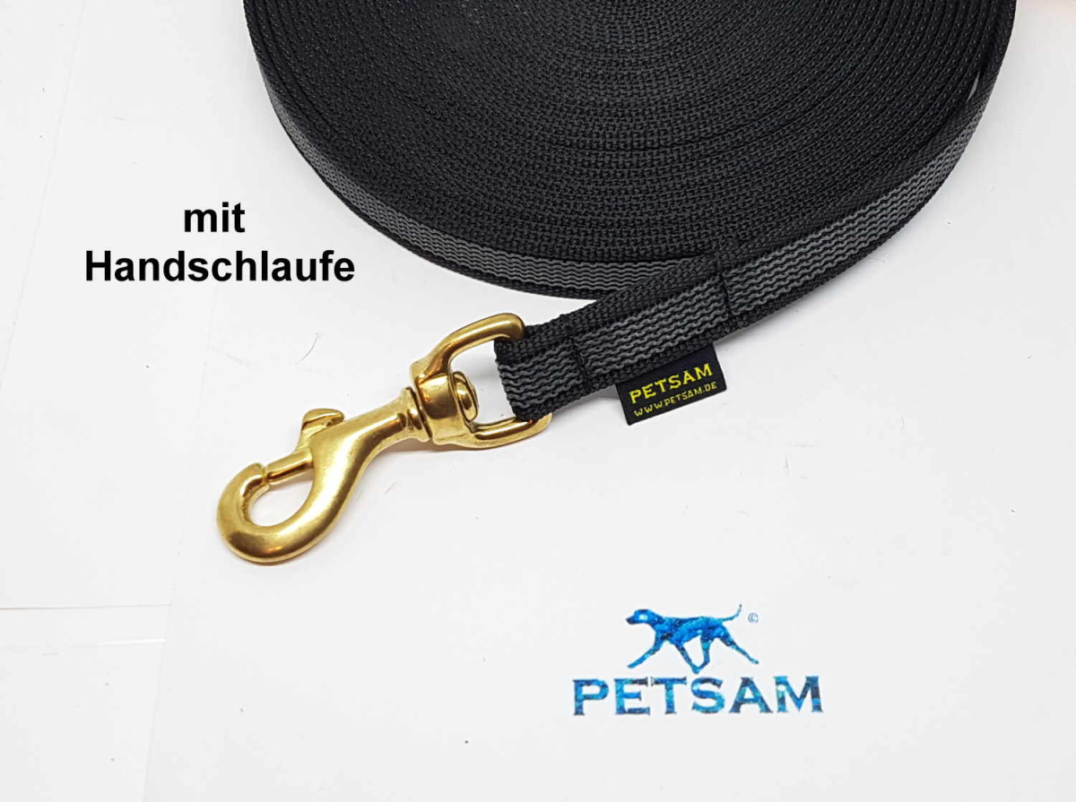 Gummierte Sportleine 1m GENÄHT Messing Karabiner MIT Handschlaufe