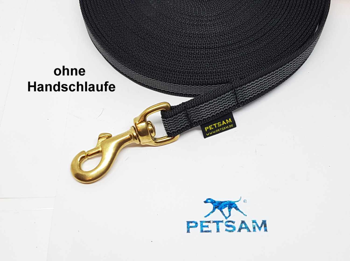 Gummierte Sportleine 1m GENÄHT Messing Karabiner ohne Handschlaufe