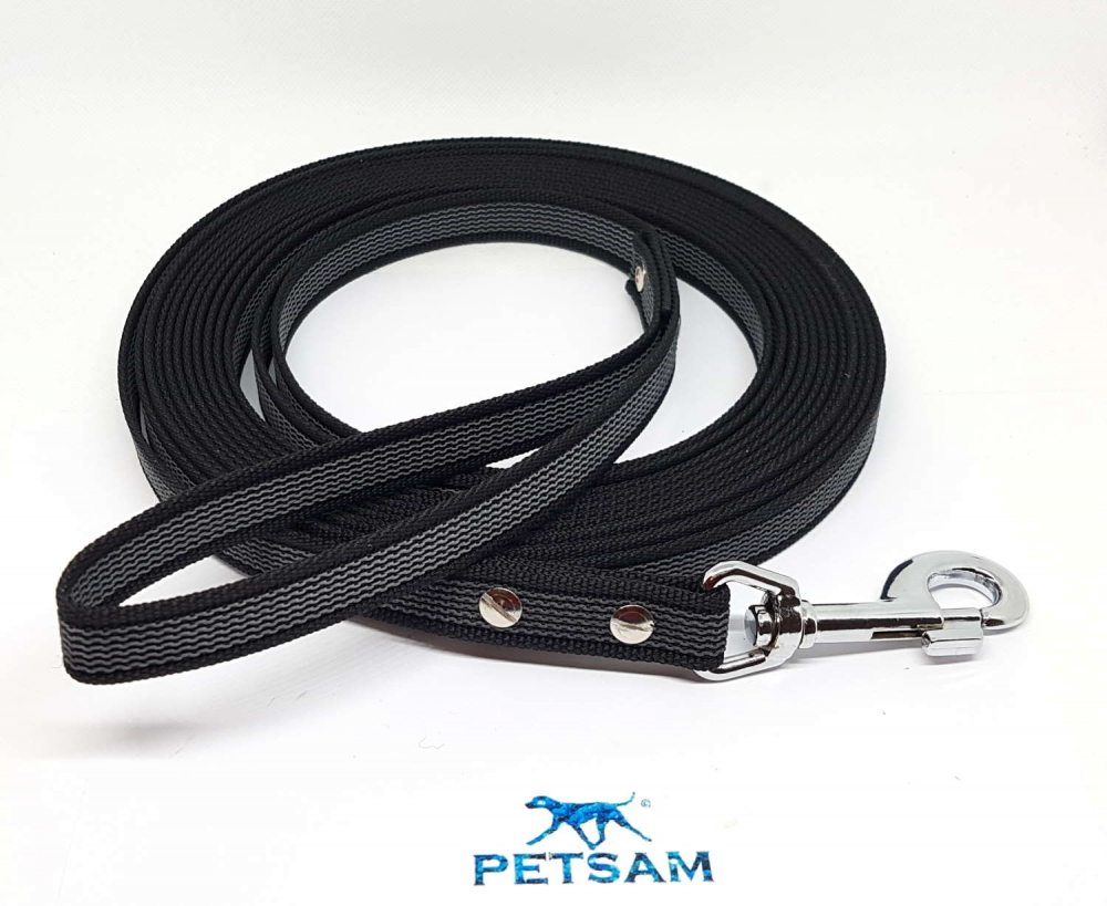 Gummierte Sportleine 10,00m geschraubt Silber Karabiner MIT Handschlaufe Schleppleine