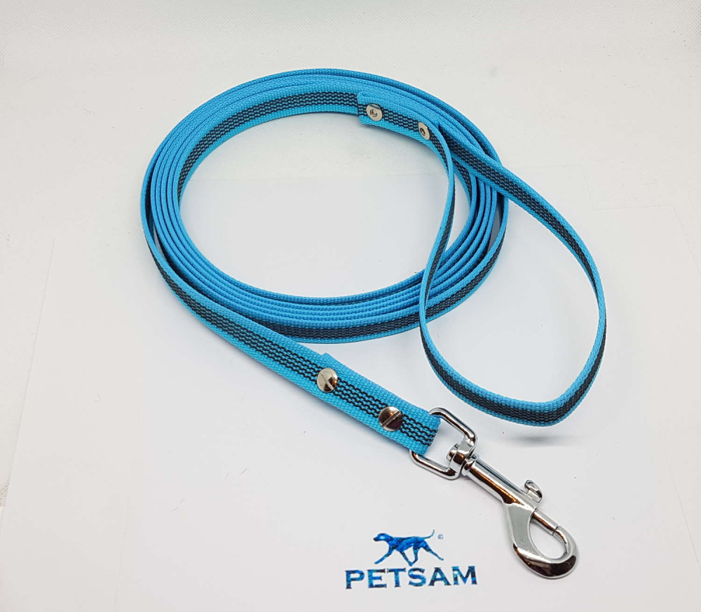 Gummierte Sportleine 10,00m geschraubt Silber Karabiner MIT Handschlaufe Schleppleine