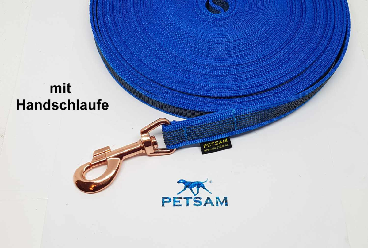 Gummierte Sportleine 1m GENÄHT Rosegold Karabiner MIT Handschlaufe