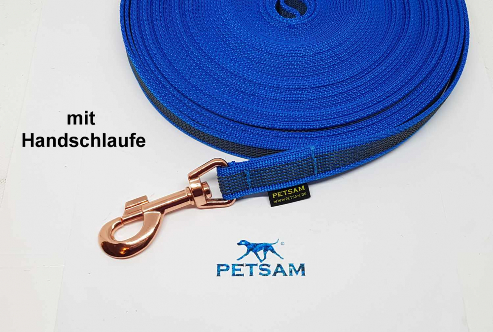 Gummierte Sportleine 2m GENÄHT Rosegold Karabiner MIT Handschlaufe