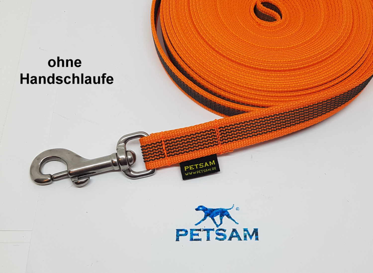 Gummierte Sportleine 3m GENÄHT Edelstahl Karabiner ohne Handschlaufe gerade Öse