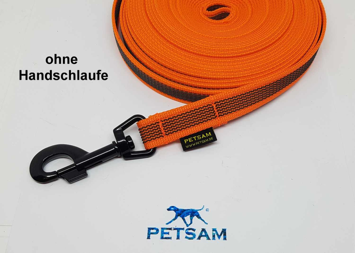 Gummierte Sportleine 1m GENÄHT Schwarzer Karabiner ohne Handschlaufe