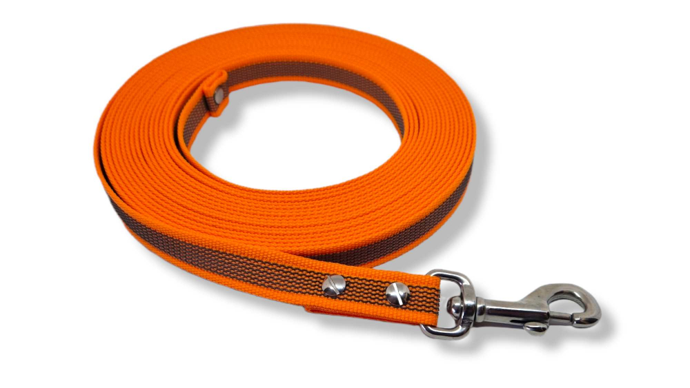 Gummierte Sportleine 5,00m Länge geschraubt Edelstahl Karabiner ohne Handschlaufe runde Öse Schleppleine
