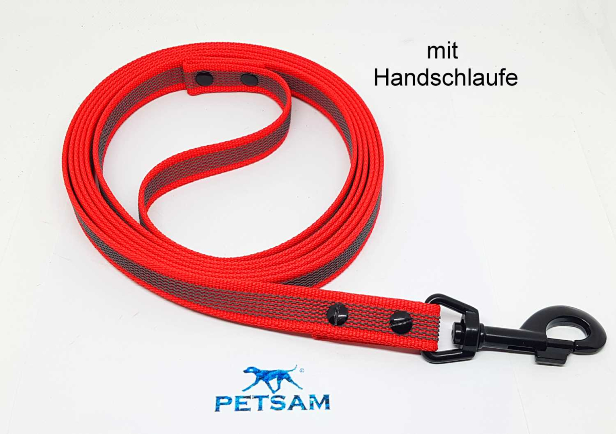Gummierte Sportleine 8,00m geschraubt Schwarzer Karabiner MIT Handschlaufe Schleppleine