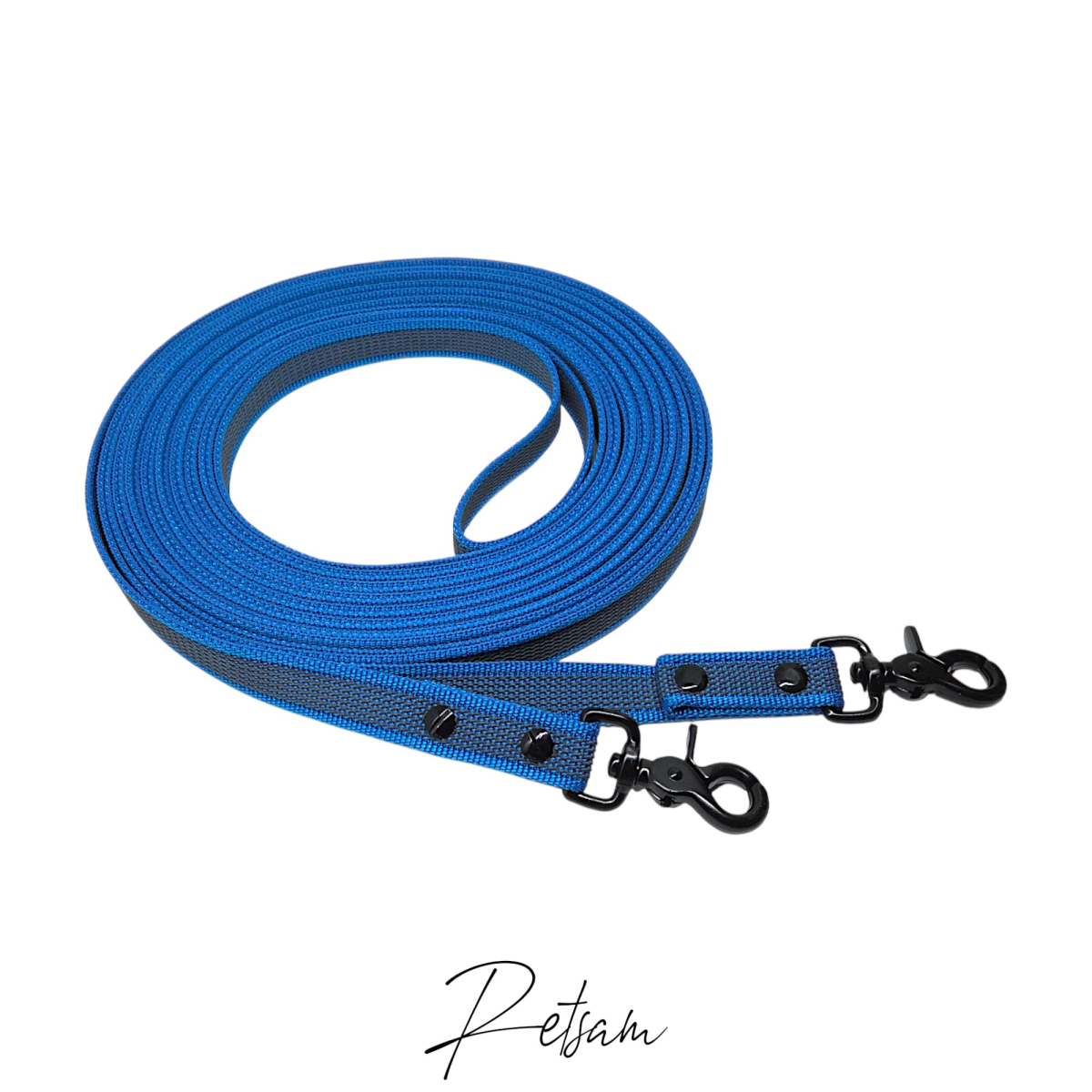 Gummierte Zügel mit Scherenhaken Schwarz geschraubt