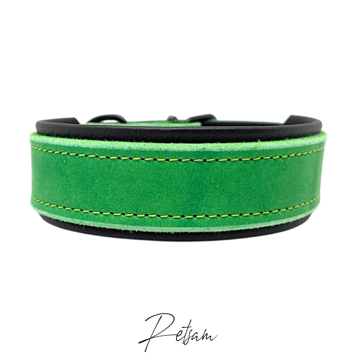 Fettleder Halsband "Cody" Rollschnalle schwarz mit Unterlegung