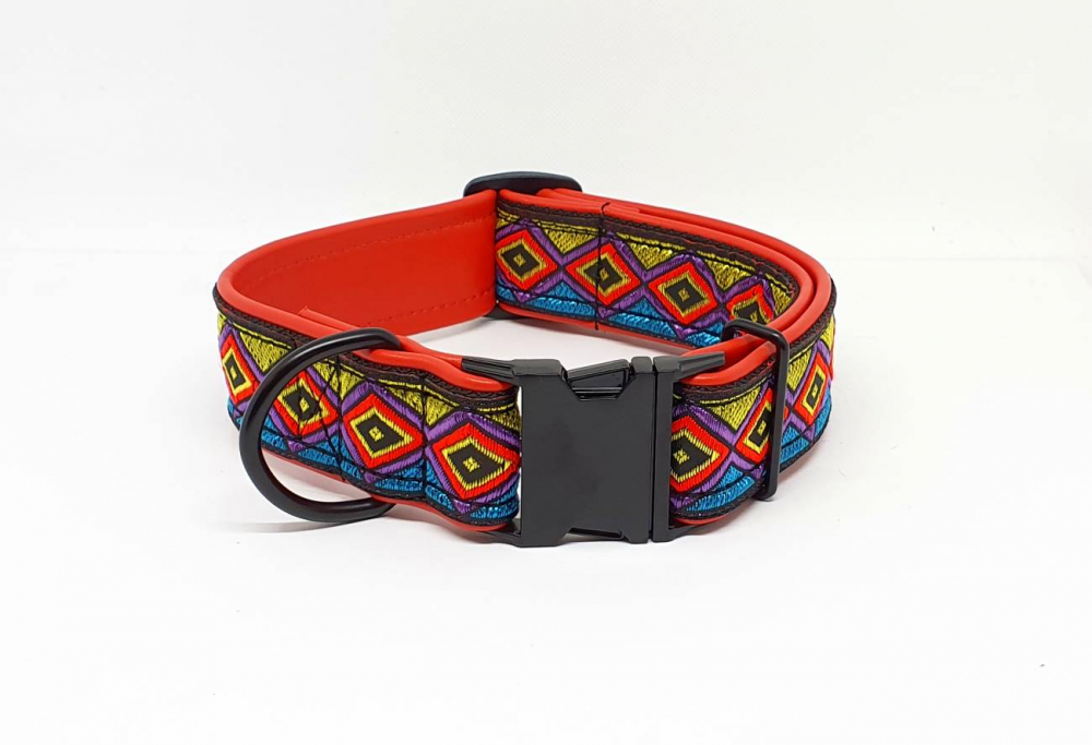 Lederhalsband "Afrika Zacken" Webband 40mm Steckschnalle schwarz Metall