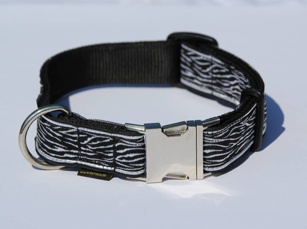 Halsband Webband Tiger silber & Steckverschluss 38mm