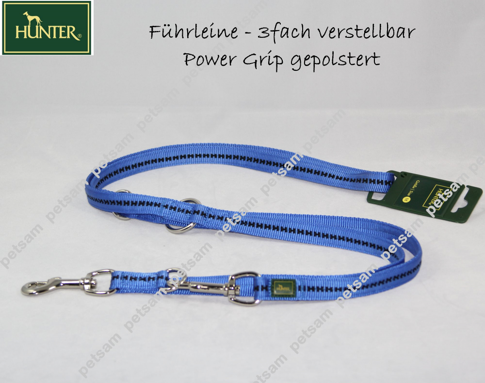 Hunter Führleine blau 3fach verstellbar, 15mm breit, 2m lang