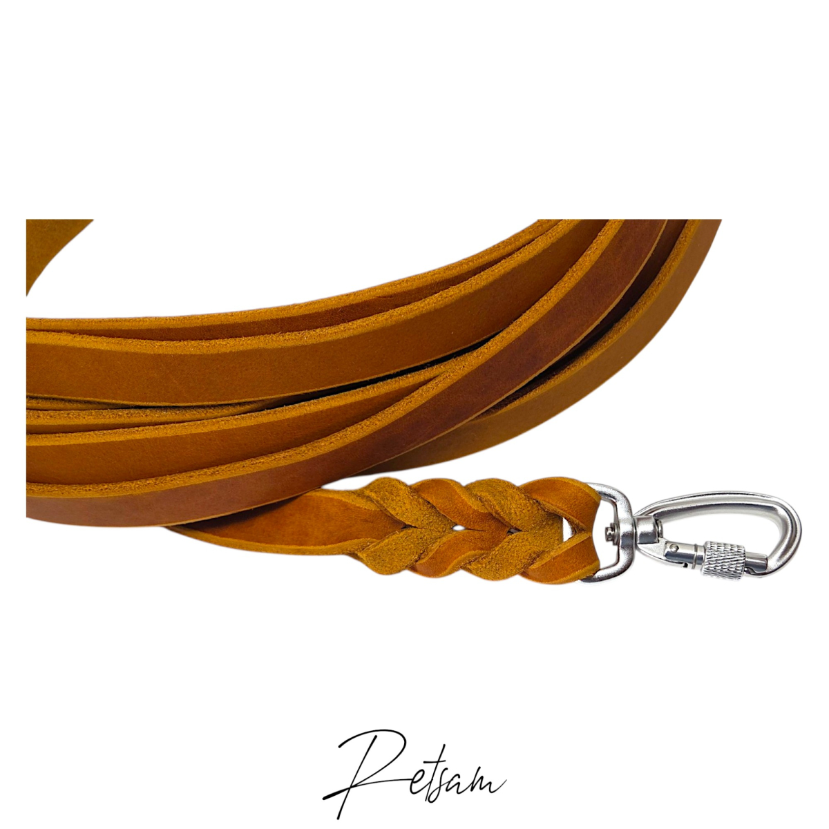 Trailingleine 7,5m Länge Mantrailing Fettleder & Aluminium Schraubkarabiner MIT Handschlaufe