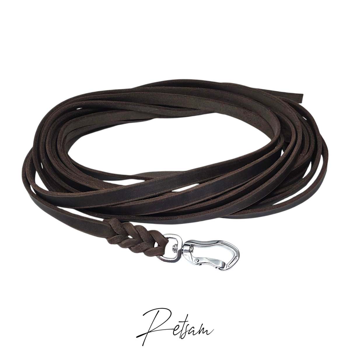 Trailingleine 7,5m Länge Mantrailing Fettleder & Sicherheitshaken Aluminium ohne Handschlaufe